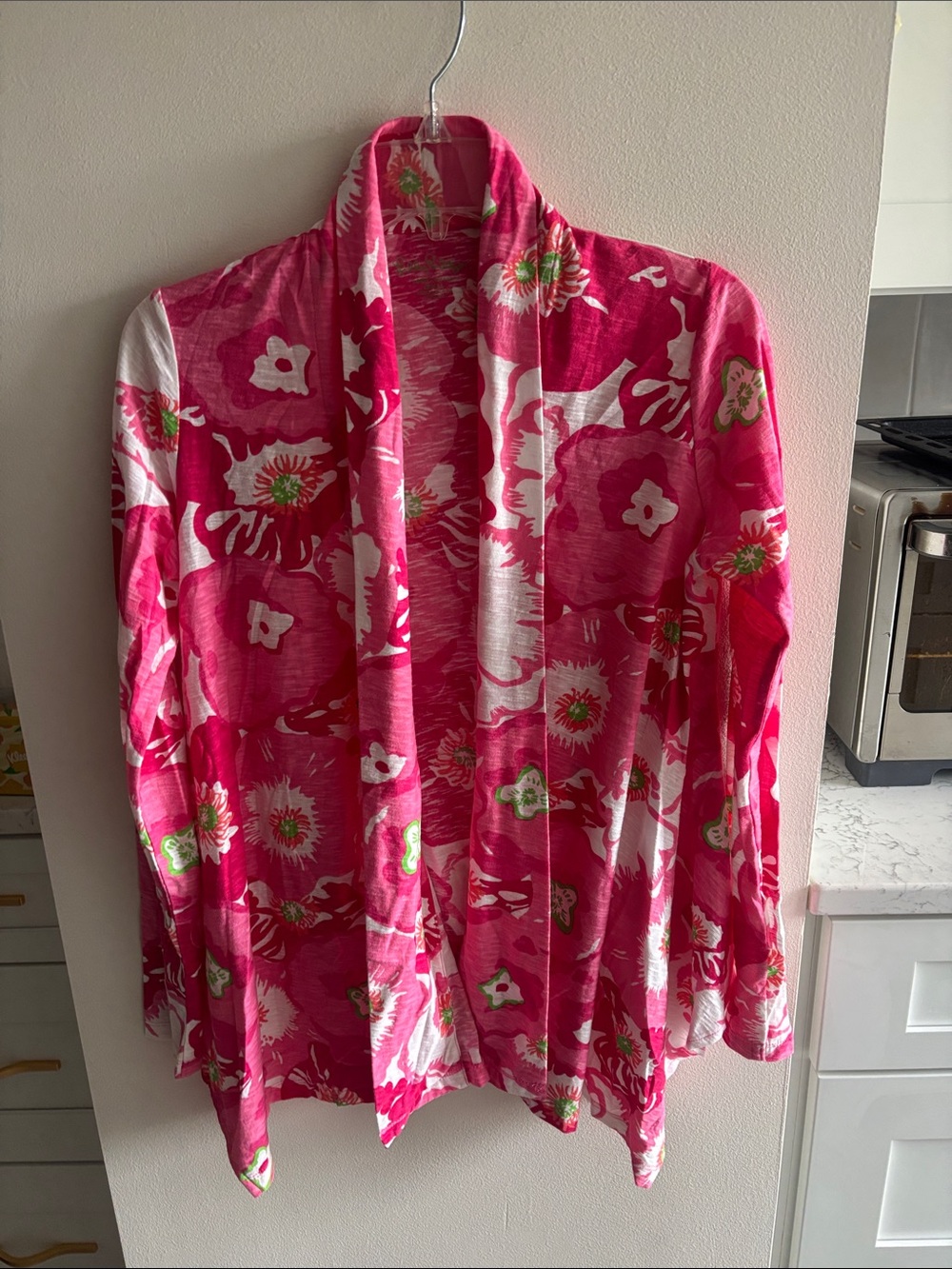 Lilly Pulitzer Cherry Begonia Floral Hot Pink Cardigan Open
Front